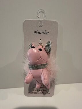 Natasha Faux Fur/Faux Leather Baby Pink Bling Puppy Bag Charm/Key Ring.